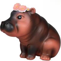 Hippo figūrėlė Mielas hippo statulėlė su gėlių vainiku, dervos figūrėlė namų dekoravimui, stalo ornamentas, svetainei, biurui, knygų lentynos dekoravimui brown