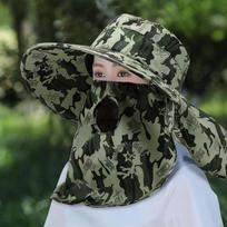 Koreietiško stiliaus moteriška skrybėlė nuo saulės su dideliu kraštu - apsauga nuo UV spindulių dviračių sportui ir veiklai lauke kamufliažas