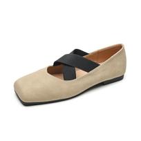 Weiwei Girl Silver Ballet Shoes, Women's Retro Cross Strap, Square Toe, Soft Sole 43 abrikosas