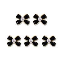 Yousheng 5Pcs Nail Ornaments Shiny Stunning Visual Effect Creative Shape Match Freely Fake Pearl Decorative Metal Black White Bow-knot Style DIY Nail D black