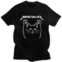Juokingas katės Meowtallica katės roko muzikos grafikos atspaudas marškinėliai roko muzikos mada apvali kaklo iškirptė trumpos rankovės plius dydžio marškinėliai moterims S