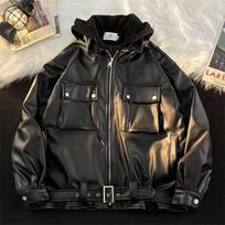Men's Hong Kong Style PU Leather Jacket: Spring/Autumn Motorcycle Fashion XL juoda