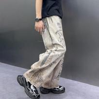 Graffiti Hand-Painted Gradient Wide-Leg Flared Jeans 3XL pilka spalva