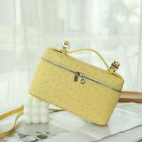 Aukštos kokybės natūralios karvės odos stručio rašto moteriška rankinė ir crossbody kosmetinė tašė 19cm x 7cm x 14cm beige