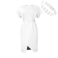 D366 Belted V-Neck European & American Women's Fashion Slit Dress Medium balta