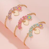 Cartoon Letter & Flower Heart Pendant Bracelet Set for Kids - Adjustable and Charming 17 cm