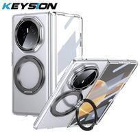 KEYSION 360° Rotating Magnetic Ring Stand Case for HONOR Magic V3 Transparent Hard PC Phone Cover with Glass Screen Protector for Honor Magic V3 juoda