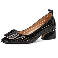 Shoes for Woman 2024 Office Square Toe Women's Summer Footwear with Medium Heels Normal Leather Casual Sandalias White Heels 35 black