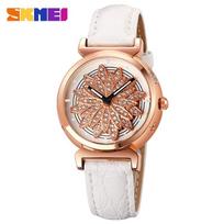 [] OEM comes and goes fashion leather women's quartz watch two-pin round flower-shaped rotating watch 240mm balta