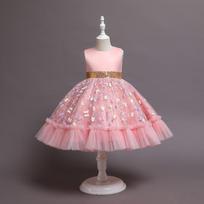 Girls Princess Party Dress Sleeveless Tutu with Floral Butterfly Print Sequin Embellished for Wedding Evening Birthday 100cm rožinė