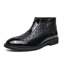 Britų stiliaus Brogue Suknelė Batai Vyriški smailūs pirštai Aukšti odiniai batai Vyriški mados dizaino užtrauktuku Vyriški kulkšnies batai botas masculino 38