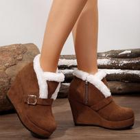 Women Suede Wedges Ankle Boots Fur Super High Heels Shoes Woman 2025 Trend Fashion Winter Elegant Warm Pumps Snow Boots Mujer 36 ruda