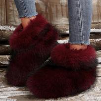 Women Fur Ankle Snow Boots Flats Shoes 2024 Winter Warm Designer New Walking Casual Short Boots Cozy Fashion Chaussures Femme 36 raudona
