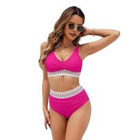Moteriškas bikini komplektas iš dviejų dalių, maudymosi kostiumėlis aukštu liemeniu, V formos iškirptė, pilvuko kontrolė, maudymosi kostiumėlis kasdieniam dėvėjimui, atostogoms, vakarėliams, paplūdimio apranga M rožinė raudona spalva