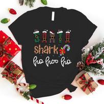 Christmas Santa Shark Ho Hoo Ho T-Shirt Men Women Fashion Harajuku T Shirt Cool Short Sleeve Hip Hop Top Tee M