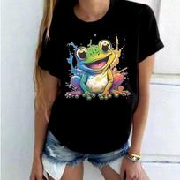 Frog Printing T-Shirt Women Men Tees Round Neck T-Shirt  women clothing  aesthetic clothes M juoda