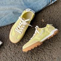 Ballet style satin German training shoes women's 2025 new fashion versatile, comfortable and lightweight sports and leisure Forrest Gump shoes 35 geltona