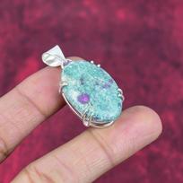 Ruby In Fuchsite 925 Solid Sterling Silver Pendant, Handmade Gemstone Pendant Jewelry, Gifts For Wife Brand New Pendant 1.65 Inches