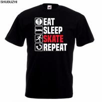 Eat Sleep Skate T-Shirt Roller Skating Blading Inline Christmas Birthday Gift Tops Men Tee Shirts S juoda