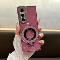 Ring Electroplate Sparkling Phone Case for Samsung Galaxy Z Fold 6 5 4 3 Fold6 Fold5 Fold4 Fold3 Magnetic Shockproof  Cover Galaxy Z Fold5 brown