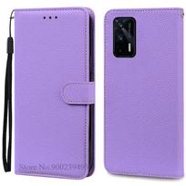 For Realme GT 5G Case Pu Leather Flip Wallet Case For Realme GT 5G Cover Phone Case For Realme GT 5G Cover Coque Fundas For Realme GT 5G šviesiai violetinė spalva