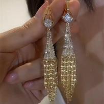 Ladies wear it fashion popular Luxury Tassel Drop  Dangle Earrings for Women - Elegant Long Fringe Design with Rhinestone Embellishments  Unique auksinė