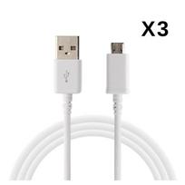 [Compatible Samsung Galaxy A3-A5-2015-2016-A6-A6+-A7] Pack of 3 USB Charger Cables White Micro USB Port 1 Meter [Phonillico®]