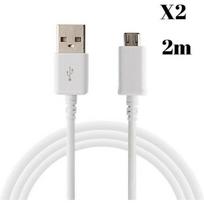2m cable for PS4, Playstation 4, DualShock 4, PS4 Pro, PS4 Slim console controller - 2 Meter Micro USB Cable [LOT 2] Phonillico® balta