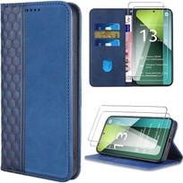 Case for Xiaomi Redmi Note 13 Pro 5G (not for 4G), Navy Blue, Mosaic Pattern Leather Effect with Card Holder + 2 Tempered Glasses