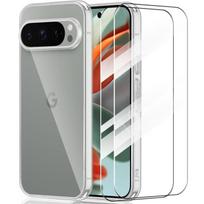 Coque + 2 Verres Trempés pour Google Pixel 9 Pro, Souple Protection Renforcée Antichoc Silicone Transparent
