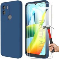 Coque pour Redmi A1+/A2+ (A1 Plus/A2 Plus) + 2 Verres Trempés Protection Silicone Matte Bleu