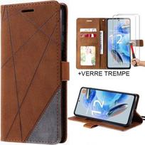 Coque pour Xiaomi Redmi Note 12 Pro 5G avec 2 Verres Trempés, Protection Cuir PU Marron Fermeture Magnétique
