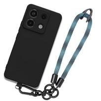 Phone case for Xiaomi Redmi Note 13 Pro 5G - Black Silicone - Removable Blue Wrist Strap - Flexible