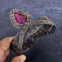 Ruby(Simulated) Handmade Copper Wire Wrap Cuff Bangle Adjustable E2I44