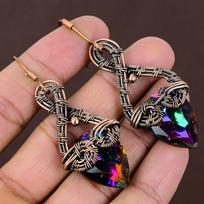 Mystic Topaz Handmade Copper Wire Wrap Jewelry Earring 2.72 D3I68