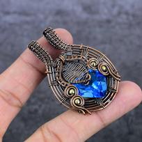 Blue Topaz Handmade Copper Wire Wrap Jewelry Pendant 2.25  J5v12