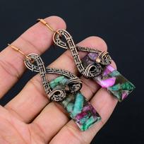 Ruby in Zoisite  Handmade Copper Wire Wrap Jewelry Earring 3.35  Z4F55