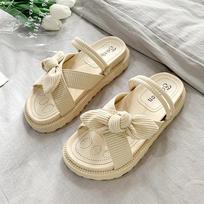 Fasion Lady Summer Flat Sandals Butterfly Knot Flip Flops Sandals Women Slippers Thick Platform 40 balta