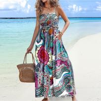 Summer Fashion Suspender Sexy Backless Tube Top Swing Dress L mėlyna