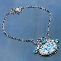 K2 Azurite, Topaz Handmade 925 Sterling Silver Jewelry Necklace 18  b4z17