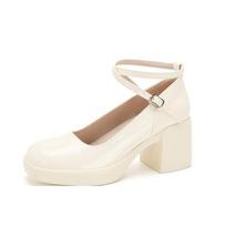 Izumi Qing French Mary Jane high heels women's summer 2025 new design sense niche thick heel single shoes small man 34 abrikosas