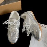 Pearl lace-up silver ballet style platform German training shoes women's 2025 new spring versatile casual Forrest Gump sports shoes 35 sidabras