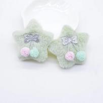 5Pcs Padded Plush Star with Bow Mesh Ball Appliques for DIY Clothes Hat Shoes Toy Sewing Patches Handmade Headwear Clips Decor žalia