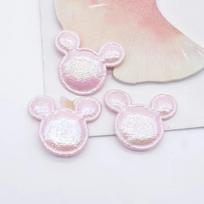 50Pcs 35*30mm Shiny Mouse Head Appliques for Clothes Hat Sewing Supplies Patches DIY Headwear Hair Clips Decor Accessories rožinė