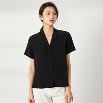 Women's Silk Crepe Short-Sleeve Shirt with Suit Collar - Elegant, Casual, Solid Color S juoda