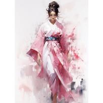 Gorgeous Clothing Japanese Geishas Oriental Women Canvas Painting Wall Art Solemn Posters and Prints Living Room Home Decoration 21cm×30cm NoFrame