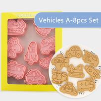 8Pcs Cars Plane Cookie Cutters 3D Vehicle Cookie Molds Plastic Biscuit Embosser Stamp Boy Diy Kitchen Baking Accessories Tools