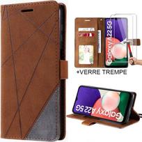 Case - Booling - for Samsung A22 5G - Elegant Leather Effect - Brown - with 2 Tempered Glasses ruda