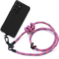 Cord Case for Samsung Galaxy S21 Ultra - Black TPU Anti-Scratch Shockproof with Removable Pink Cord rožinė