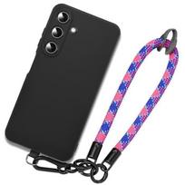 Case for Samsung Galaxy A35 5G - Shockproof Black Silicone Protection with Removable Tricolour Checkered Lanyard
